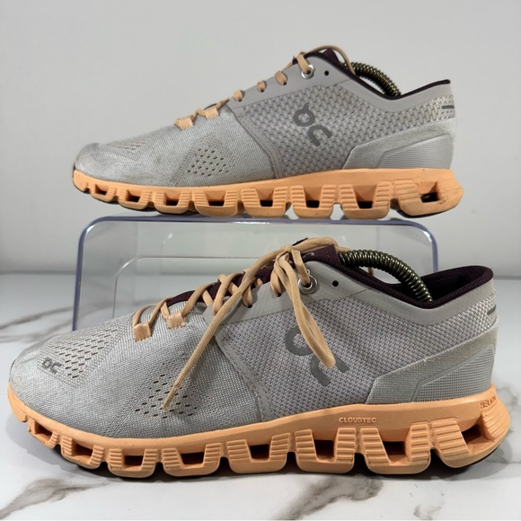 On Running Cloud X Gray Peach Knit Mesh Lightweight Training Women’s Sneakers, 8 - Picture 7 of 14